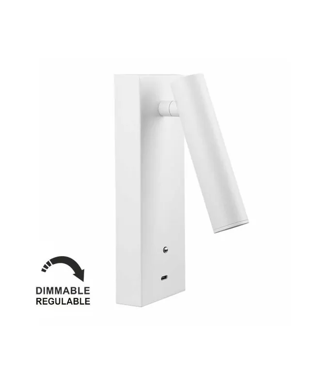 Aplique de pared acabado blanco LED 4W Aluminio interruptor cargador movil USB C 2700K Favorito De Clientes