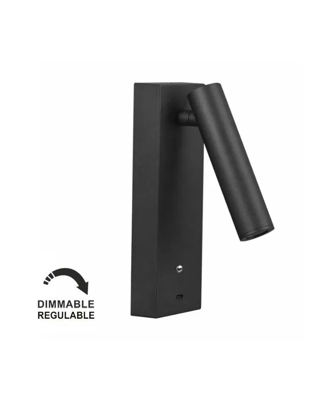 Alta Calidad Aplique de pared acabado negro LED 4W Aluminio interruptor cargador movil USB C 2700K
