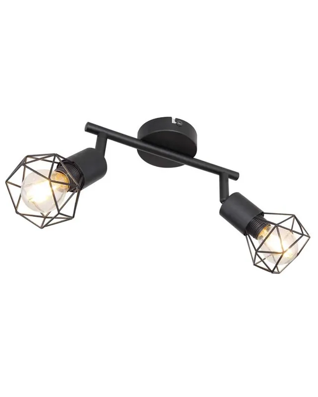 Regleta de techo vintage industrial con 2 focos oscilantes acabado portalamparas negro y base negra mate 2xE14 40W Nuevo Modelo