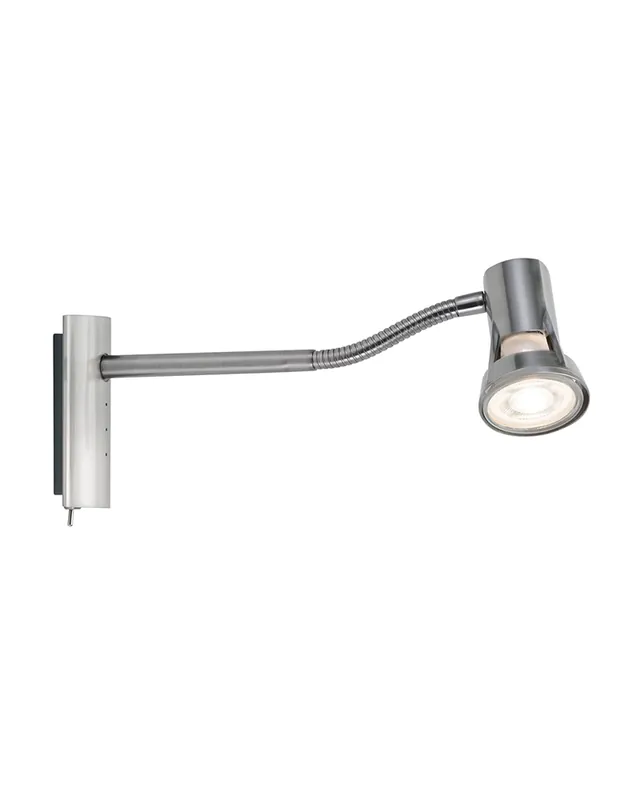 Aplique foco niquel satinado con brazo flexible con interruptor base cuadrada GU10 1x50W Mejor Calidad