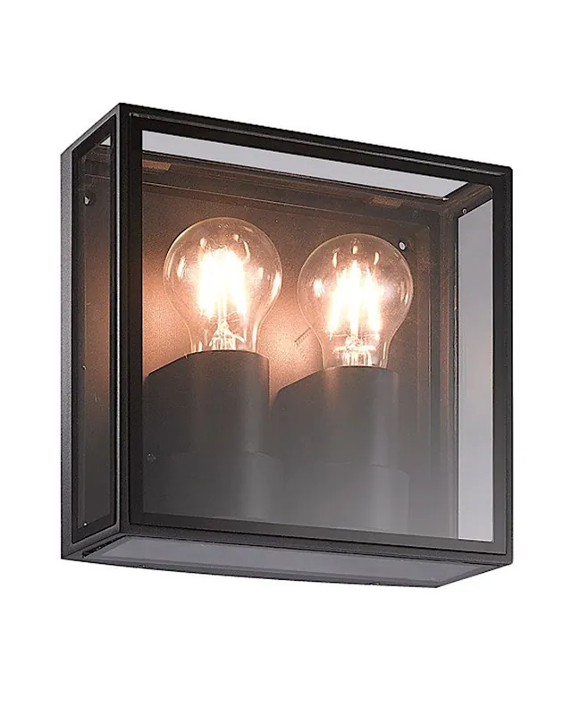 Aplique pared de exterior 22cm de aluminio y cristal  para dos bombillas E27 IP65 Precio De Fábrica
