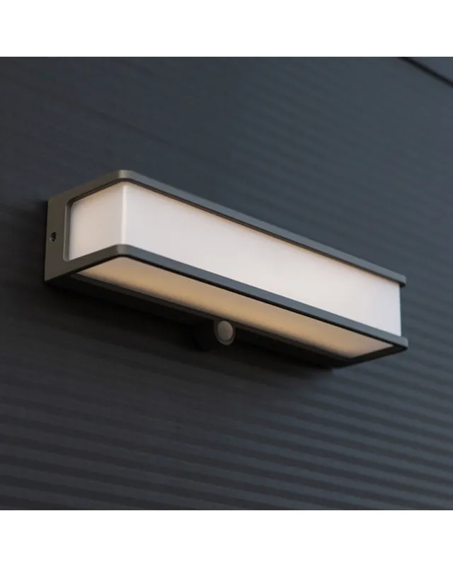Auténtico Aplique pared de exterior gris oscuro SOLAR 35cm aluminio y PC LED 16,5W IP54 4000K SENSOR MOVIMENTO