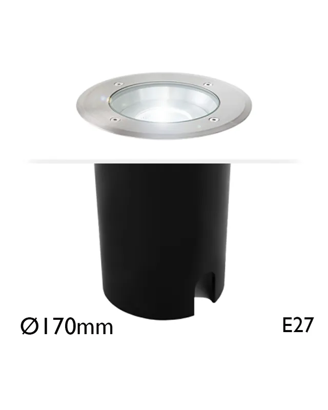 Solo Por Tiempo Limitado Empotrable de suelo redondo 170mm E27 IP67 acero inoxidable y cristal