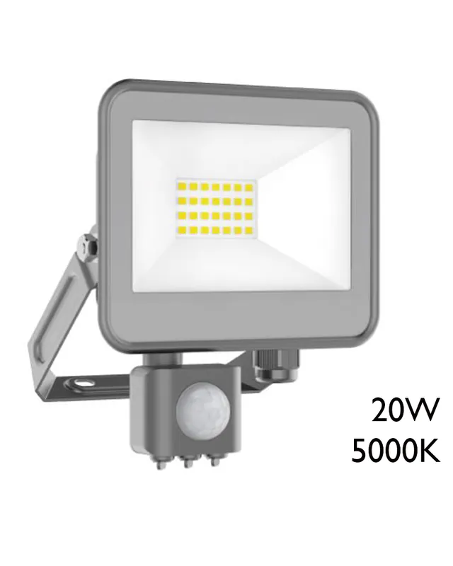Proyector de exteriores 20W IP65 5000K Gris con Sensor de movimiento Mayoreo