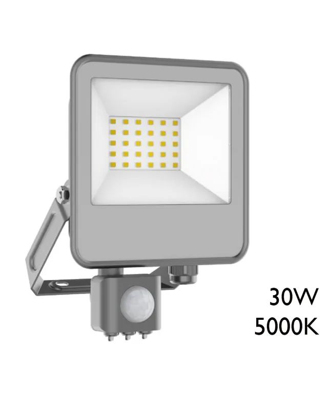 Venta Final Proyector de exteriores 30W IP65 5000K Gris con Sensor de movimiento