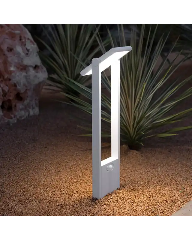 Baliza solar de 100cm de altura Aluminio acabado blanco sensor movimiento encendido automático dia/noche LED 1,6W 4000K Bestseller