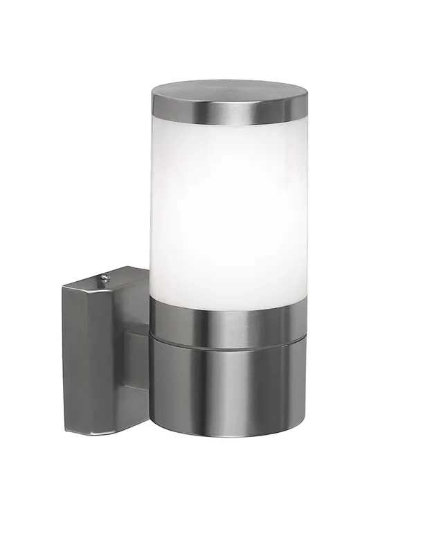 Aplique de exterior cilíndrico 15,5cm acabado acero y blanco E27 60W IP44 Mejor Precio