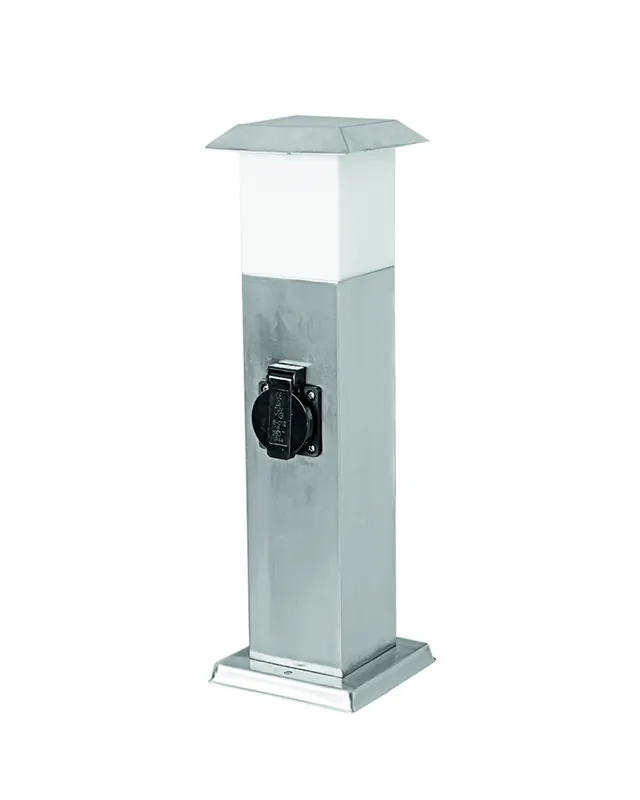 Baliza de acero inoxidable IP44 acabado níquel E27 con 2 enchufes estanco Disponible Ahora