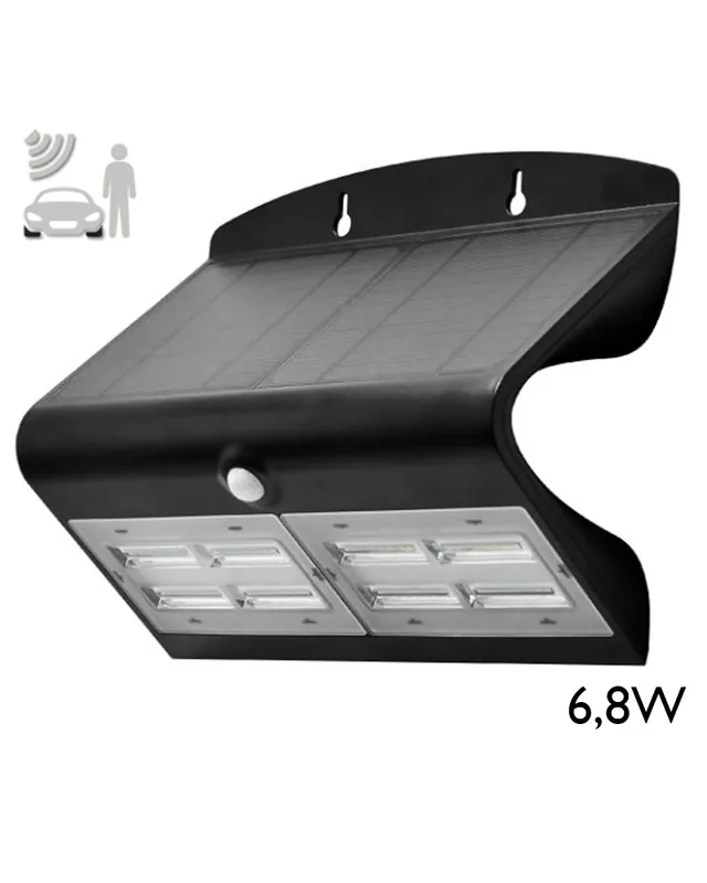 Aplique solar LED acabado negro 6,8W con sensor de movimiento IP65 Precio Económico