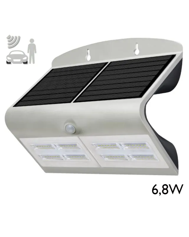 Aplique solar LED acabado gris 6,8W con sensor de movimiento IP65 Certificado