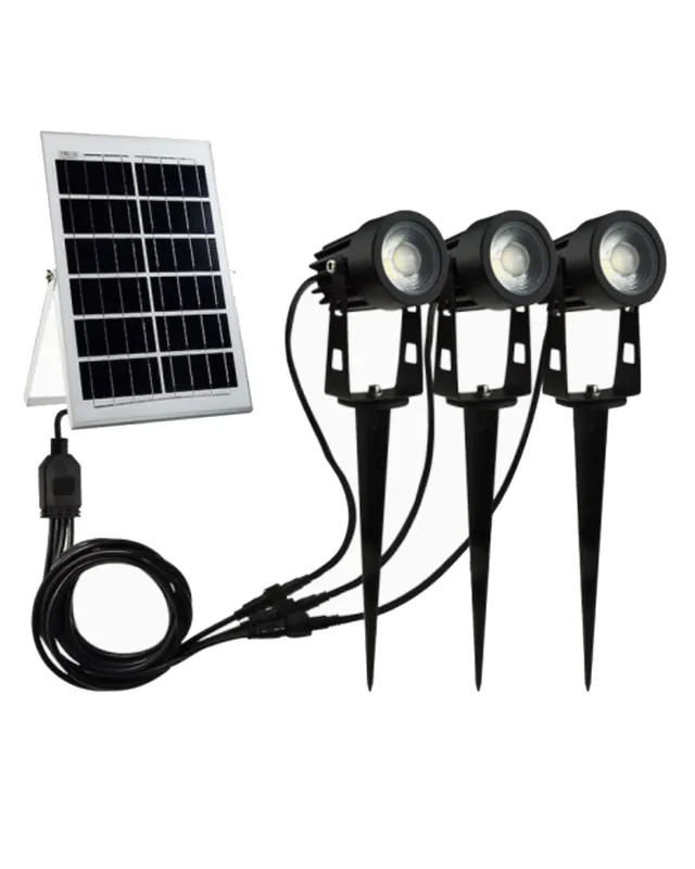 Proyector con 3 pincho de exterior con placa solar LED negro 3000K 15W IP65 Precio Bajo