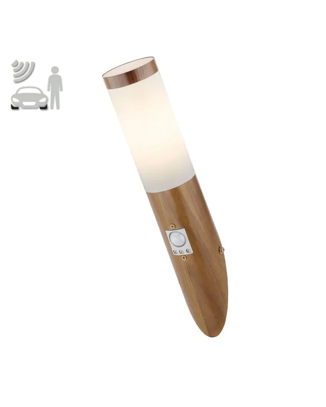 Aplique pared de exterior 40,5cm acero inoxidable aspecto madera E27 15W IP44 SENSOR MOVIMIENTO Entrega Rápida