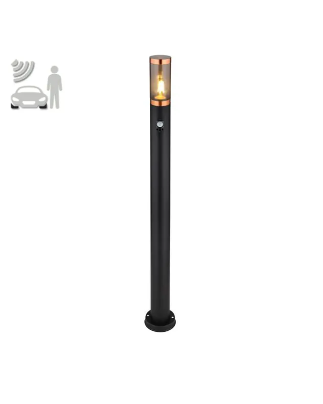 Baliza para exterior 170cm acero inoxidable acabado negro y cobre 3xE27 23W IP44 Mejor Calidad