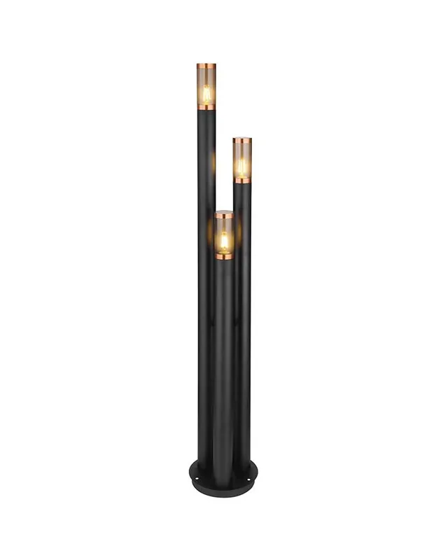Baliza para exterior 170cm acero inoxidable acabado negro y cobre 3xE27 23W IP44 Precio Rebajado