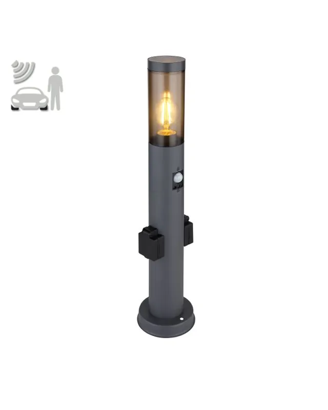 Promoción Exclusiva Baliza para exterior 60cm acero inoxidable acabado antracita con enchufes estanco E27 15W IP44 SENSOR MOVIMIENTO