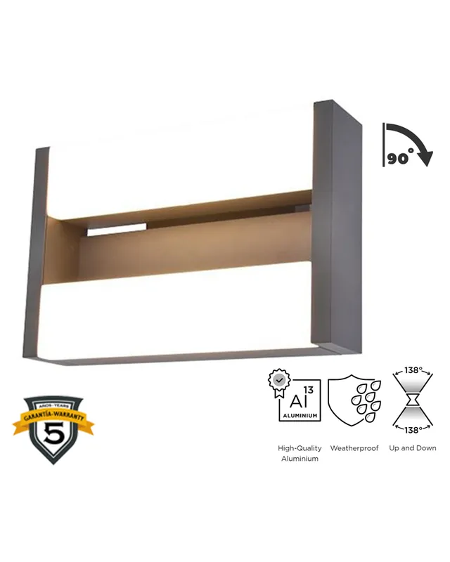 Auténtico Aplique pared gris oscuro de exterior 15,5cm de aluminio luz superior e inferior LED 17,8W 3000K