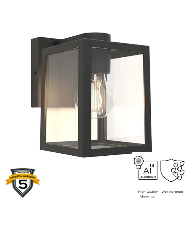 Aplique pared de exterior negro 31,3cm de aluminio y cristal E27 IP44 Oferta De Temporada