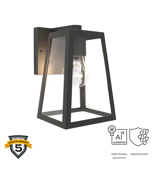 Aplique pared de exterior negro 21,6cm de aluminio y cristal E27 IP44 Imprescindible (Must-Have)