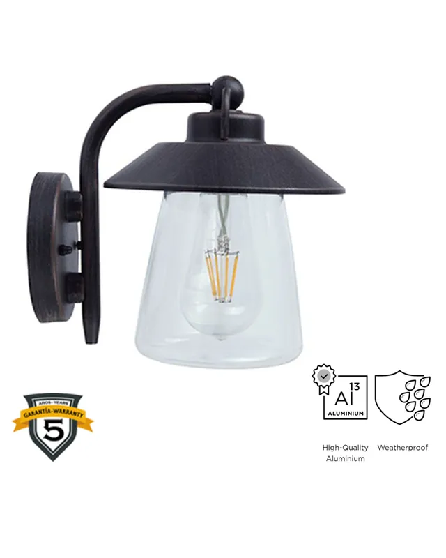Aplique pared de exterior negro 20cm de aluminio y cristal E27 IP44 Comprar En Línea
