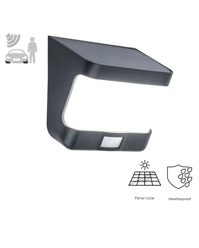 Aplique pared de exterior negro SOLAR 11,8cm LED 8W IP54 5000K SENSOR MOVIMENTO Garantía De Devolución De Dinero