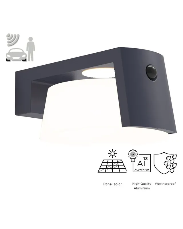 Aplique pared de exterior gris oscuro SOLAR 9,6cm aluminio y PC LED 8W IP44 4000K SENSOR MOVIMENTO Económico