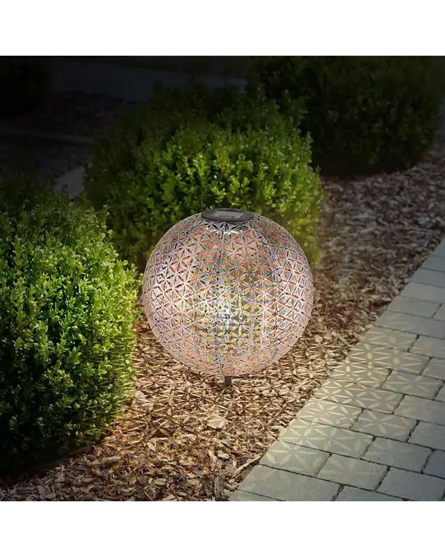 Promoción Bola decorativa SOLAR con pincho ø27cm de metal 3000K IP44 3V