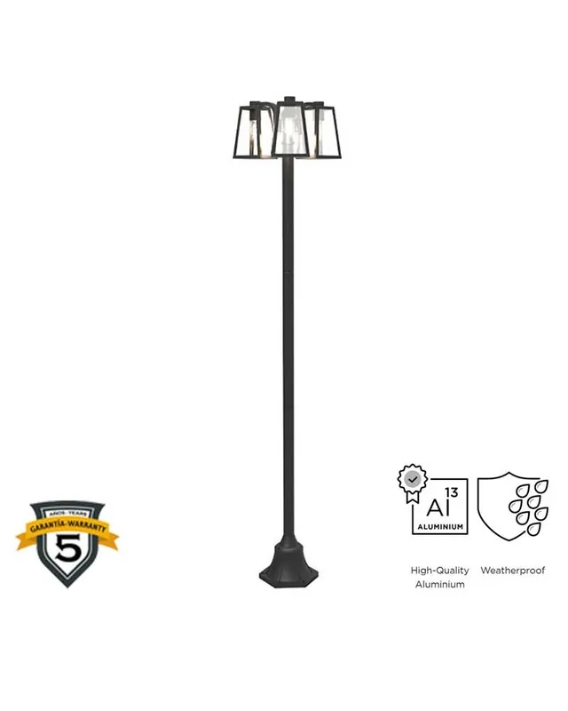 Súper Precio Farola 186,8cm de aluminio y cristal acabado negro 3xE27 IP44