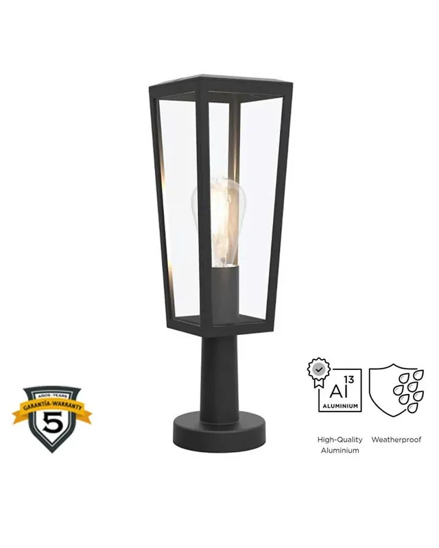 Baliza de exterior 42,6cm de aluminio y cristal acabado negro E27 IP44 Favorito De Clientes