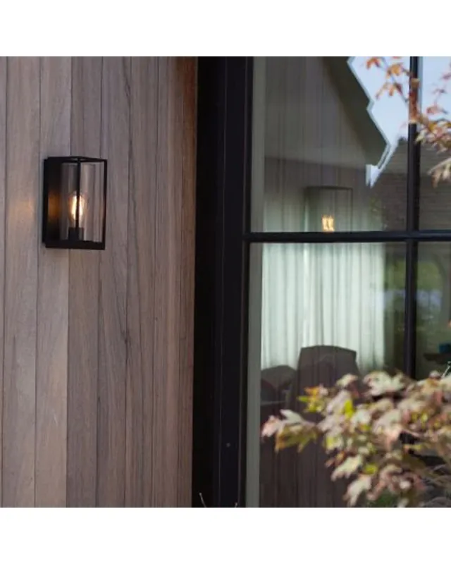 Aplique pared de exterior 26cm de aluminio y cristal acabado negro E27 IP44 Última Oportunidad
