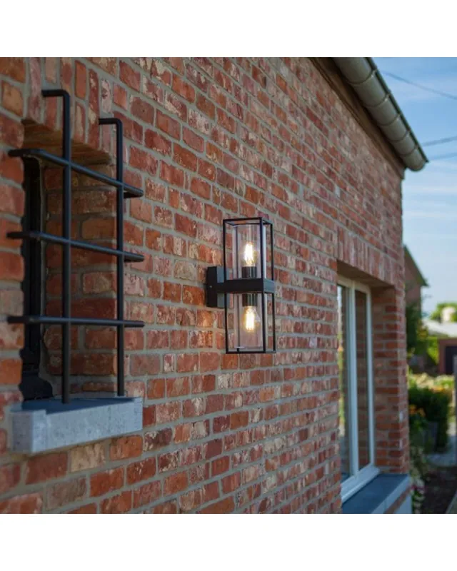 Aplique pared de exterior 39,3cm de aluminio y cristal acabado negro 2xE27 IP44 Oferta