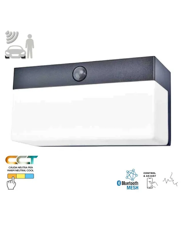 Aplique pared de exterior negro SOLAR 18cm LED 9,7W IP44 sensor movimiento control voz CCT 2700K-6500K Garantía Incluida