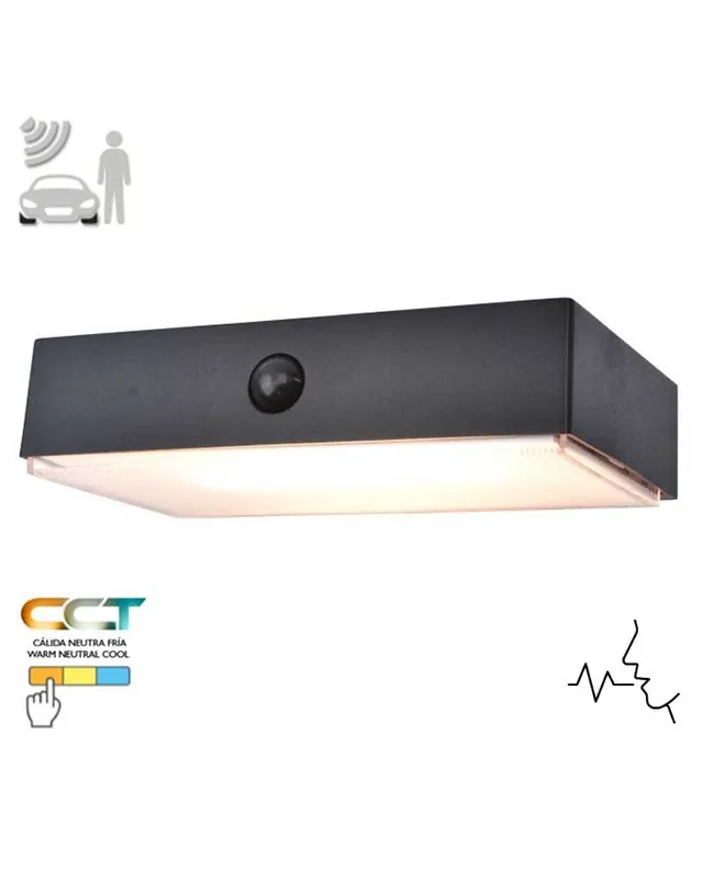 Profesional Aplique pared de exterior negro SOLAR 18cm LED 5W IP54 sensor movimiento control voz CCT 2700K-6500K