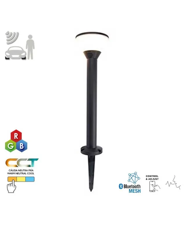 Solo Por Tiempo Limitado Baliza de exterior con pincho SOLAR 45cm LED 6,8W aluminio y PC IP44 sensor movimiento control voz RGB CCT 2700K-6500K