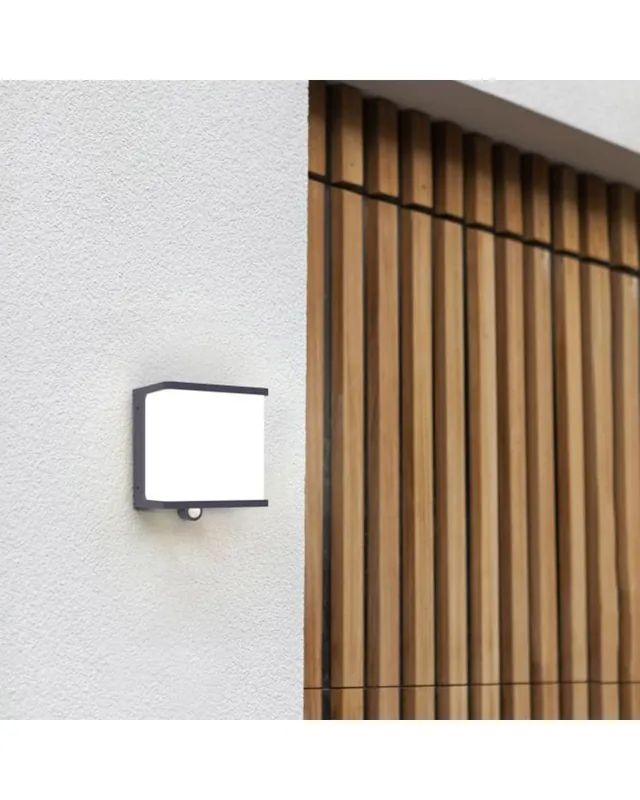 Aplique pared de exterior gris oscuro SOLAR 15cm aluminio y PC LED 12W IP44 4000K SENSOR MOVIMENTO Mayoreo