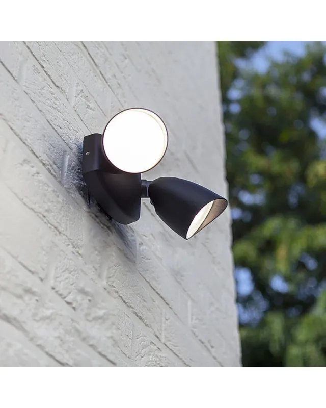 Aplique de exteriores doble 25,3cm LED 23,5W de aluminio y PC negro 4000K IP54 Liquidación