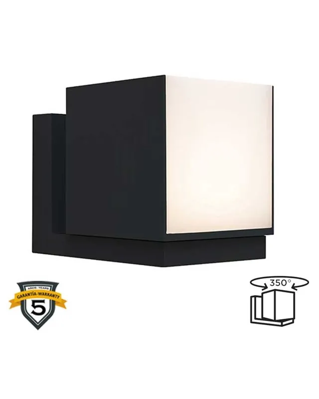 Aplique pared negro de exterior 10cm de aluminio LED 12,2W giratorio 3000K IP54 Artesanal