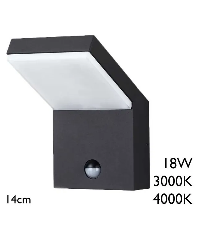 Aplique pared de exterior 14cm de aluminio acabado negro LED 18W SENSOR MOVIMIENTO Venta Final