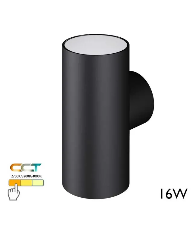 Aplique pared de exterior cilindrico 16cm Luz superior e inferior LED 16W policarbonato IP65 CCT Switch 2700K/3200K/4000K Envío Inmediato