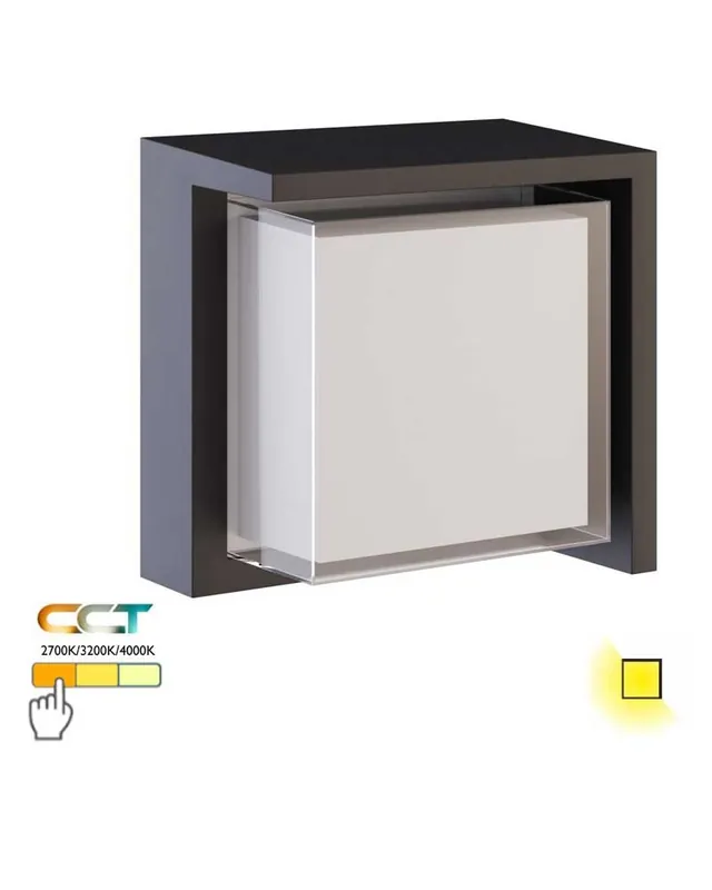 Aplique pared de exterior cuadrado 16cm LED 15W policarbonato IP65 CCT Switch 2700K/3200K/4000K Oferta De Temporada