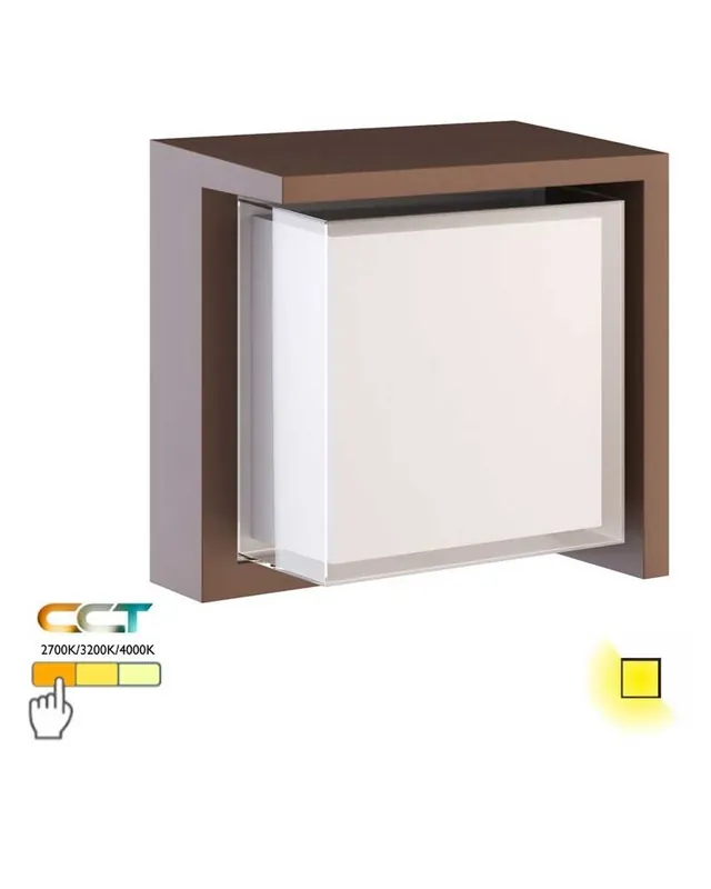 Aplique pared de exterior cuadrado 16cm LED 15W policarbonato IP65 CCT Switch 2700K/3200K/4000K Mayoreo
