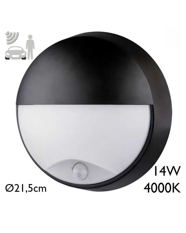 Bestseller Aplique pared de exterior redondo 21,5cm de diámetro LED 14W 4000K IP54 con sensor de presencia