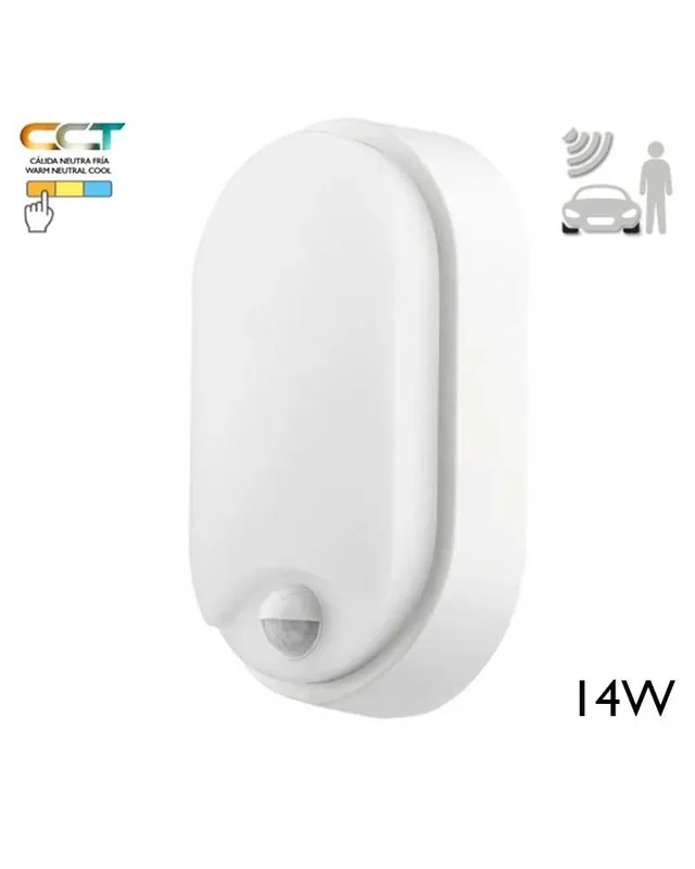 A Buen Precio Aplique pared de exterior blanco ovalado 21cm de alto LED 14W 3000K/4000K/6000K IP65 SENSOR MOVIMIENTO