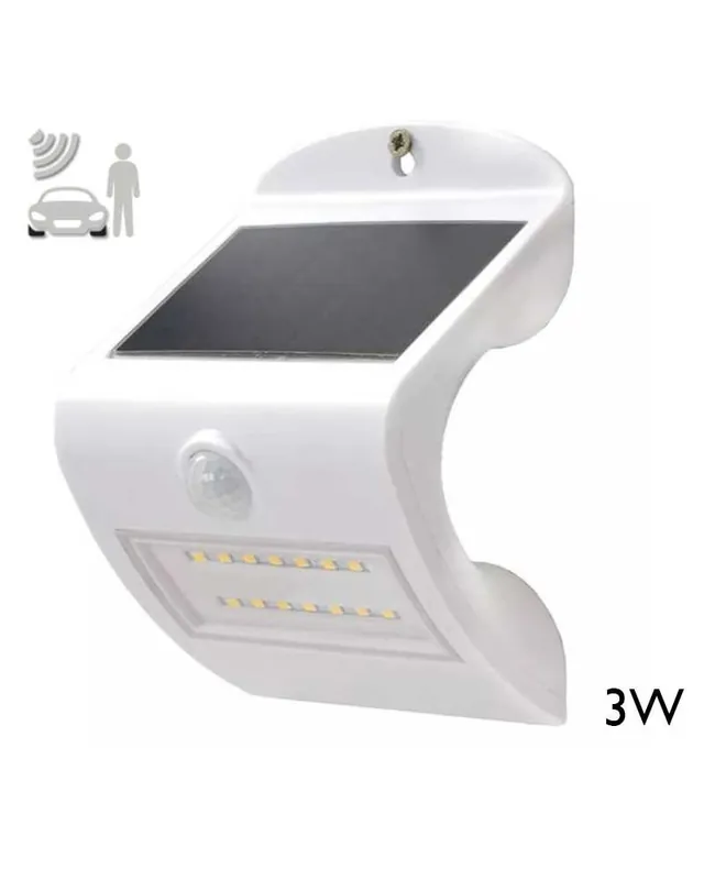 Aplique pared de exterior SOLAR blanco 13,8cm de alto LED 3W 4000K IP65 con batería botón ON/OFF con SENSOR PRESENCIA Lujoso