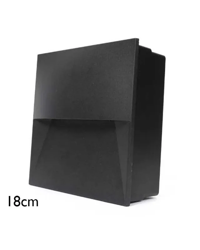 Aplique pared de exterior cuadrado LED 18cm de aluminio acabado negro 9,5W 4000K IP65 Envío Internacional