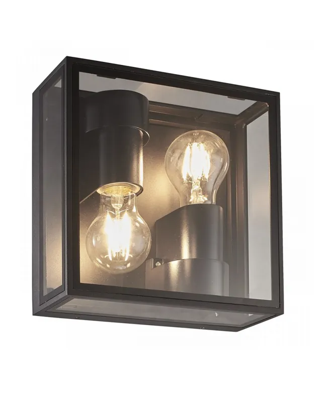 Aplique pared de exterior 22cm de aluminio y cristal  para dos bombillas E27 IP65 Ocasión Especial
