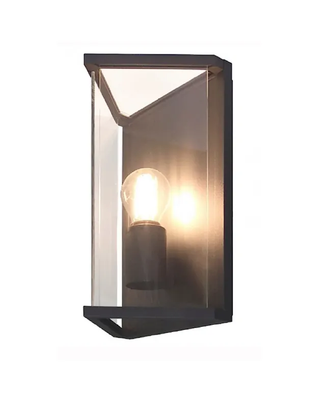 Aplique de exterior 30cm E27 de aluminio gris y cristal IP54 Certificado
