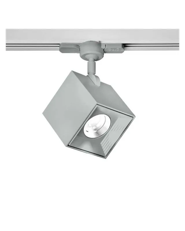 Última Versión Foco de carril 8cm aluminio extrusionado forma cubo LED 2700K 956Lm regulable y oscilante con driver adaptador monofásico