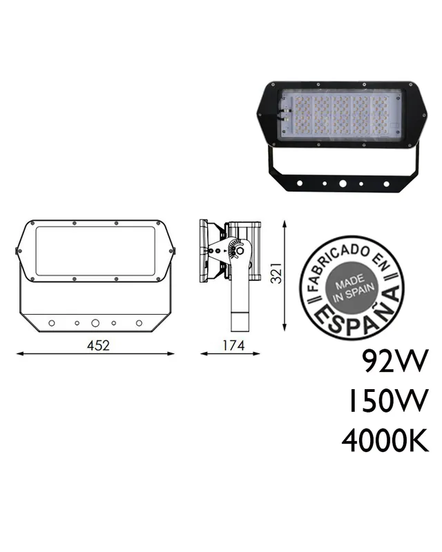 Proyector de exteriores industrial 120 leds IP66 4000K +100.000h Mayoreo