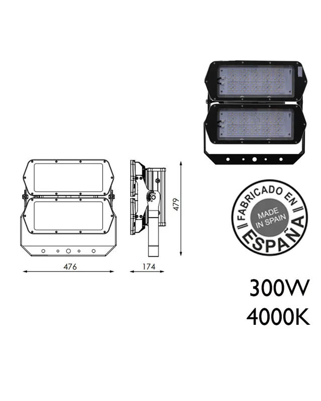 Proyector de exteriores industrial 300W 240 leds IP66 4000K +100.000h Comprar En Línea