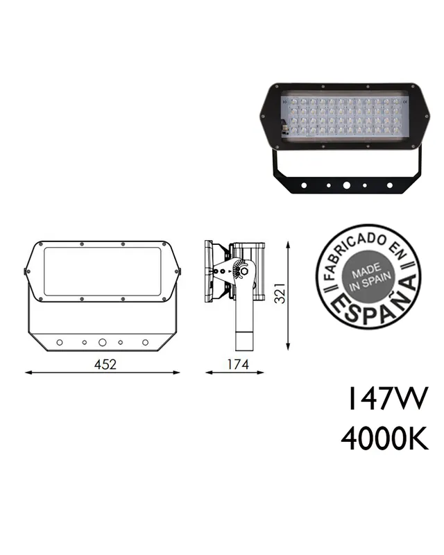 Proyector de exteriores industrial 147W 48 leds IP66 4000K +200.000h Oferta De Temporada